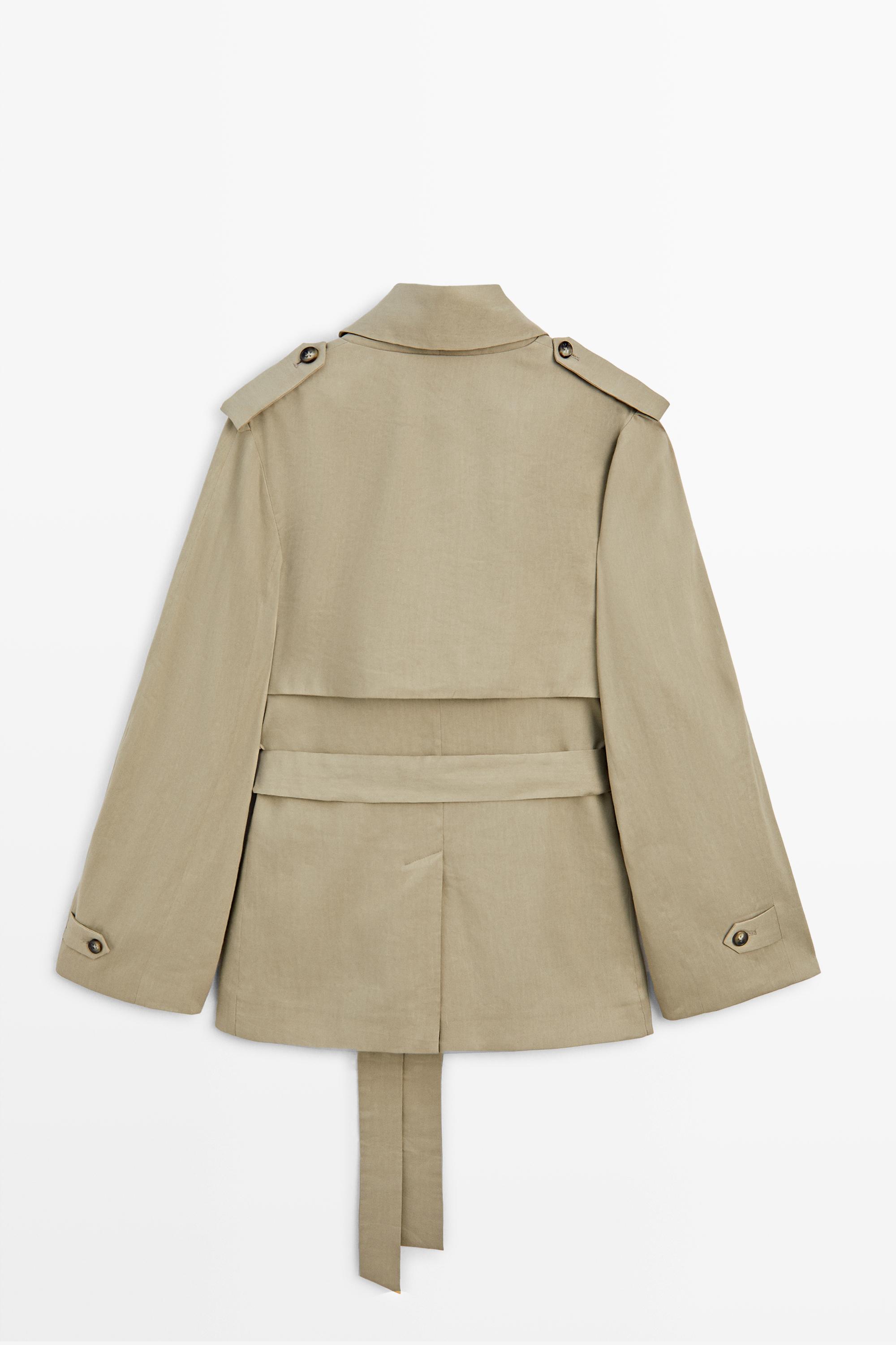 Linen blend short trench coat - STUDIO